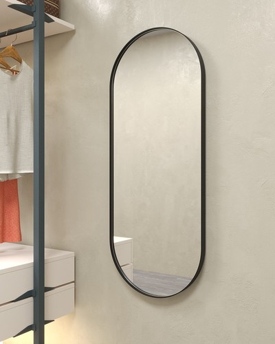 Дизайнерское овальное настенное зеркало Glass Memory Harmony в металлической раме черного цвета