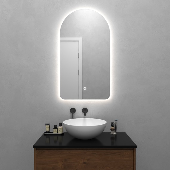 Зеркало арка 90х50 см, с нейтральной подсветкой, с сенсорной кнопкой